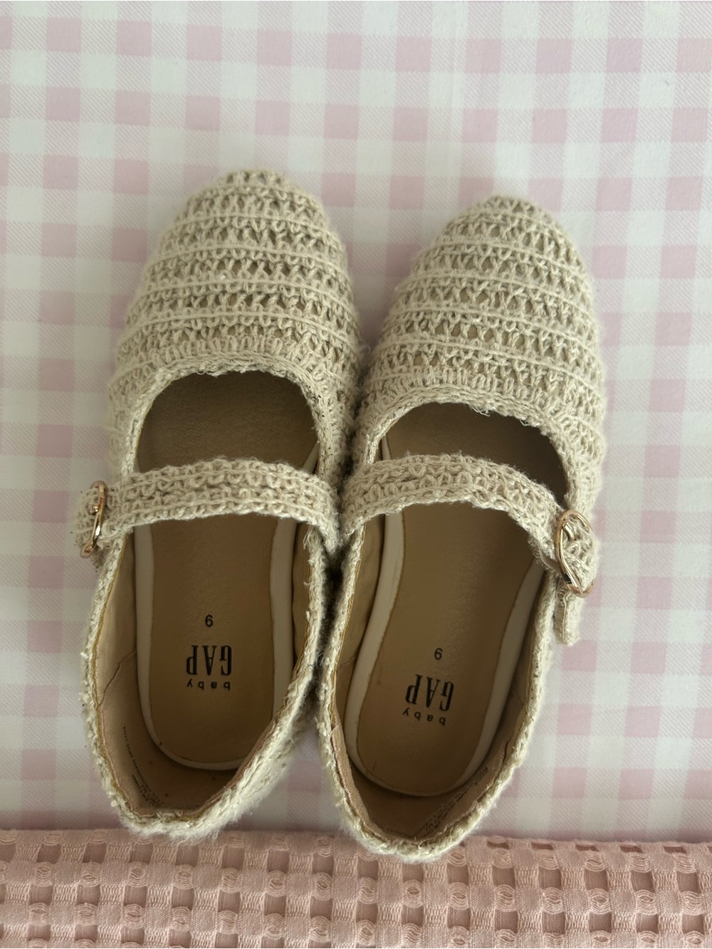 GAP Cream Crochet Mary Jane Baby Walker Shoes with Buckle